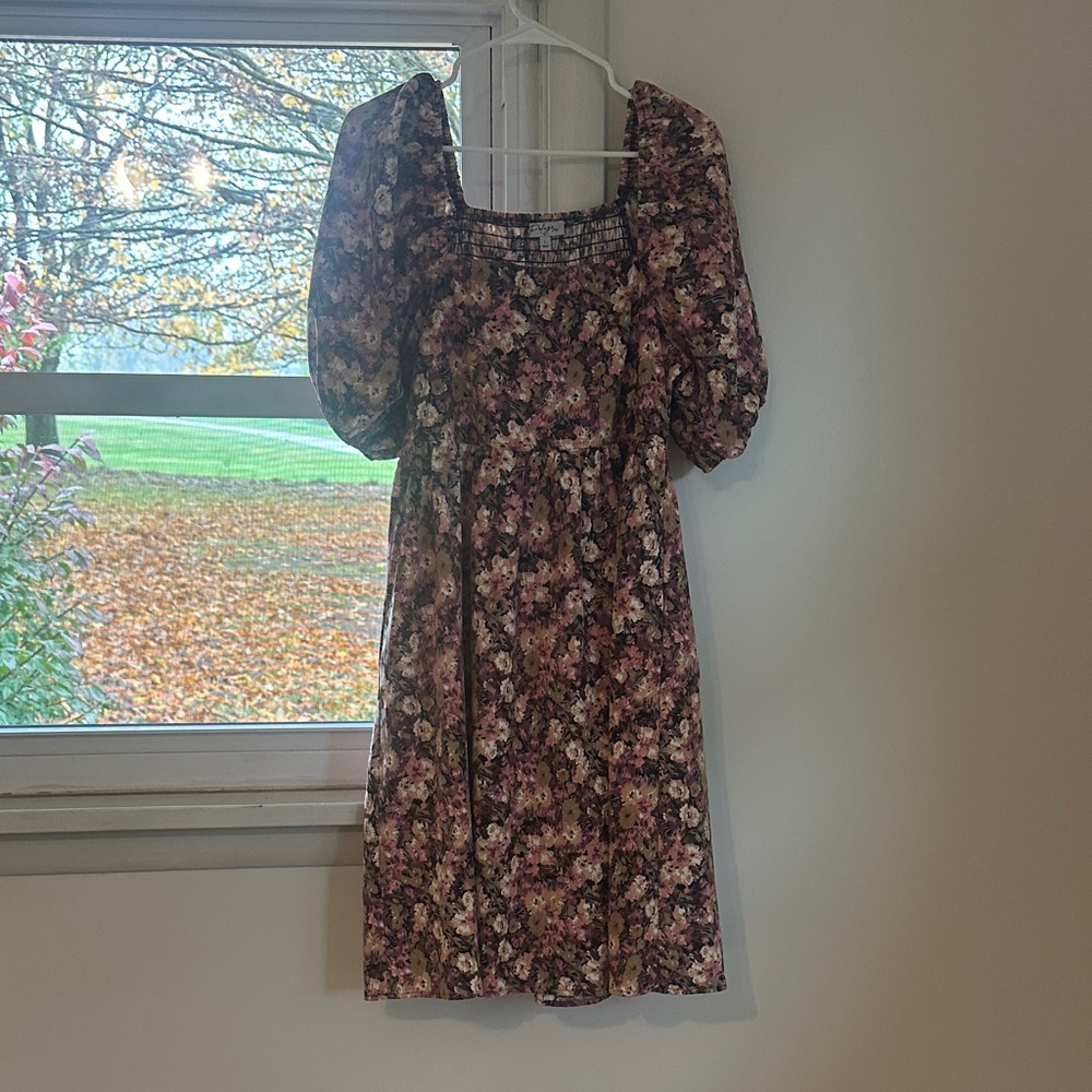 Polagram Floral Puff Sleeve Midi Dress